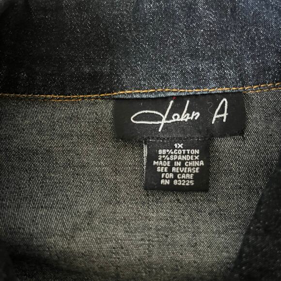 John A Blue Denim Dark Wash Zip Front with Rhinestones Jacket Size 1X - Picture 6 of 8